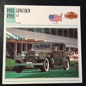 Lincoln KB 1932-1933 Spec Sheet Info Card - Picture 1 of 2