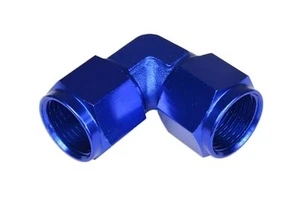 Aluminium fuel hose end fitting adapter nipple female-female 90' AN12z Blue - Picture 1 of 8