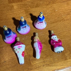 Lote 6 bombillas antiguas de vidrio pintadas a mano campanas de pájaro de Papá Noel C-6 todas funcionan - Imagen 1 de 19