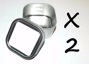 2 X 8-oz Square Blank White Label Slip On Lid Metal Tin Can Container Crafts Box - Picture 1 of 1