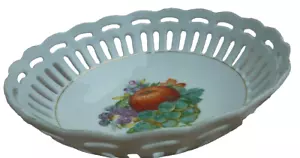 Japan Fruit Bowl Berries White Cut out Gold Vintage Lace Grape Apple Unique Art - Picture 1 of 7