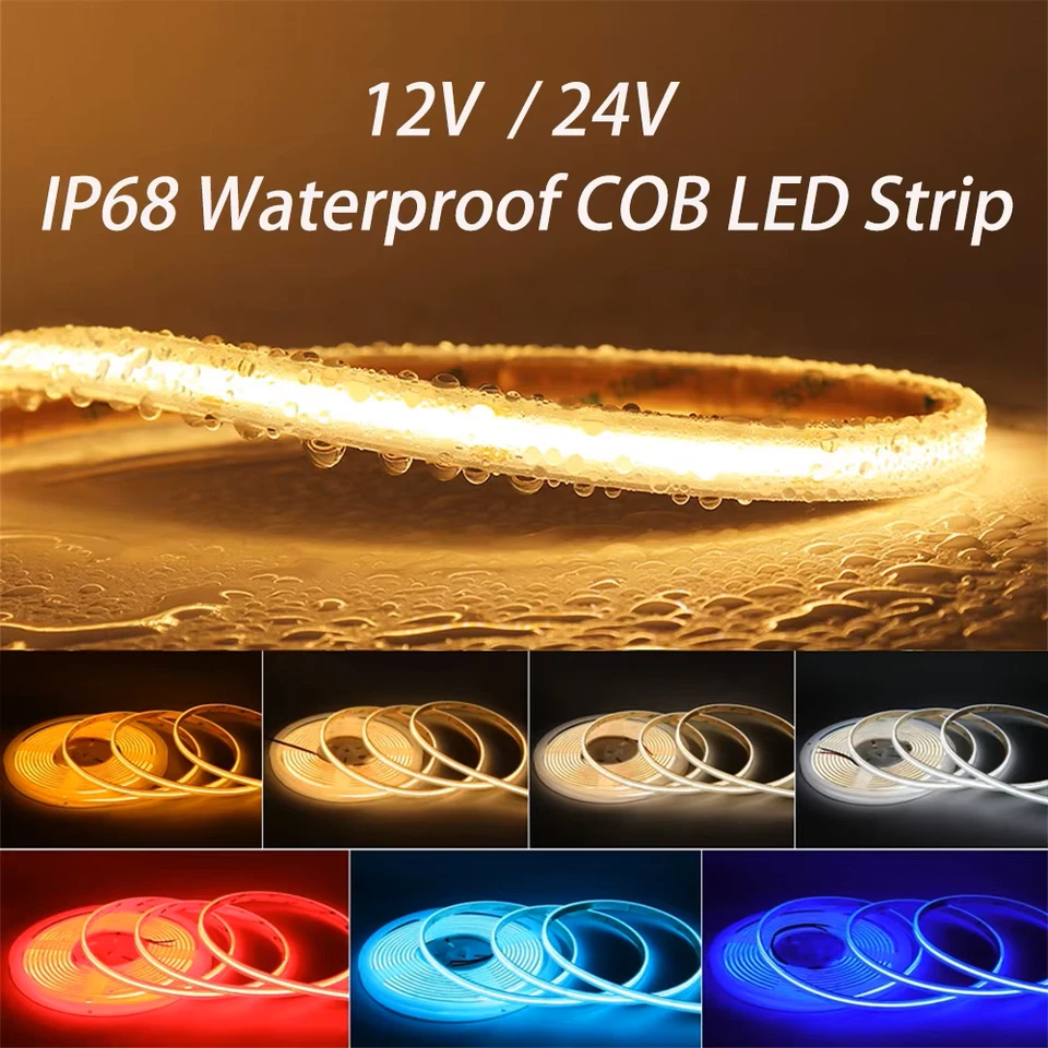 1m 5m 10m 24V COB LED Strip Flexible Rope IP68 Waterproof Lamp Outdoor Lights - Image 1 of 4