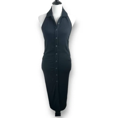 Alix NYC Women's L Alcott Collared Halter Dress Black Button Front Open Back - Image 1 of 4