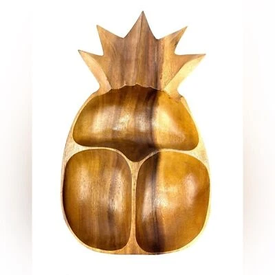 Bandeja/plato de baratija vintage de madera dividida de piña para servir madera de acacia Foto 1 de 4