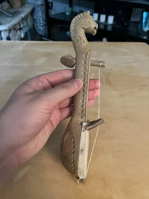 Vintage Hand Carved Wooden Gusle Folk Instrument Souvenir W/Horse Head & Rawhide - Image 1 of 4
