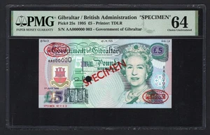 Gibraltar 5 Pounds 1-7-1995 P25s "Specimen N.003" Uncirculated Grade 64 - Bild 1 von 2