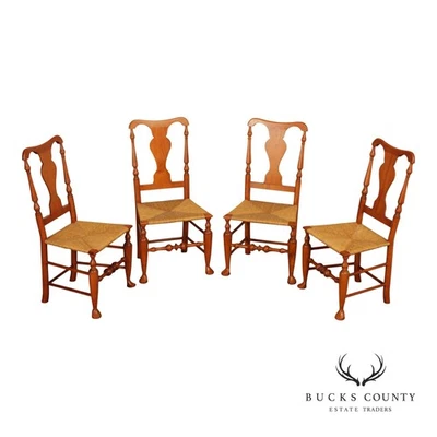 Simms & Thayer Country Maple Rush Seat Dining Chairs Set Of Four - Image 1 of 4
