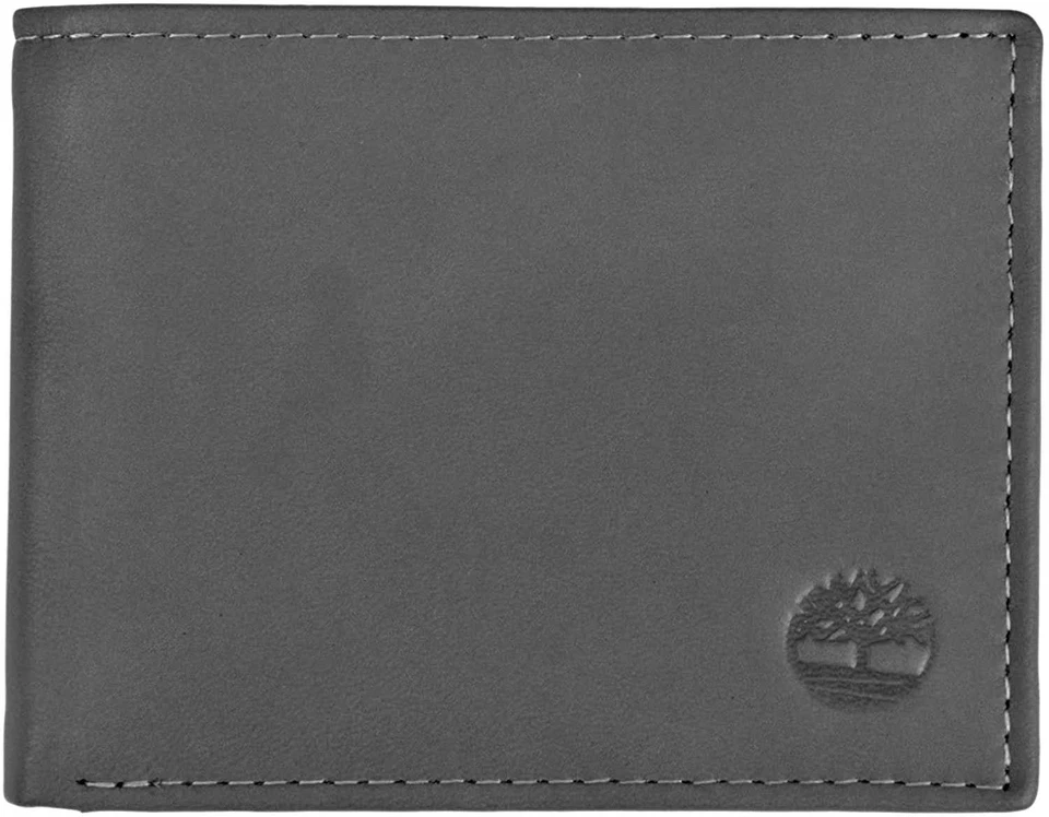 Timberland Mens Bifold Wallet Genuine Leather Flip ID Holder Passcase Charcoal