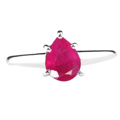 2.00Ct Pear Shape 100% Natural Burmese Red Ruby Women's Ring In 14KT White Gold - Image 1 of 4