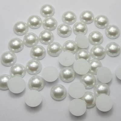 200 Pure White Color Acrylic FlatBack Half Pearl Bead Flat Back 10mm Scrapbook - Image 1 of 4