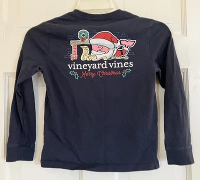 Vineyard Vines Boys  Long Sleeve T-Shirt (Christmas) - Size 6 - EUC Santa WHale - Image 1 of 4