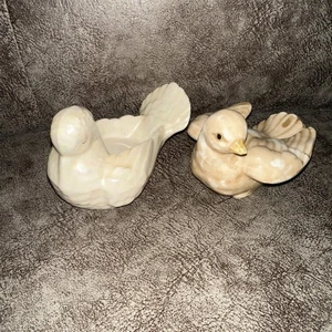 Ceramic Hand Painted Glazed Doves One Is A Votive Holder Signed Set Of 2 - Picture 1 of 9