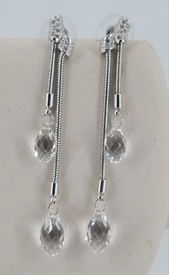Beautiful Swarovski Swan Signed Silvertone Dangle Drop Crystal Pierced Earrings - Image 1 of 4