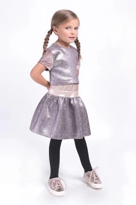 Imoga Miranda dress Girls size 4 Metallic Silver Gold Dusty Pink Velvet Sleeves - Image 1 of 4