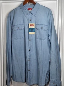 NWT Wrangler Premium Quality Mens XL Shirt Relaxed Fit Long Sleeve Blue Twill - Picture 1 of 8