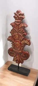 Hand Geschnitzter Holz Blumenmuster Schnitzen Panel Schild Rot Rustikal Bemalt - Bild 1 von 6
