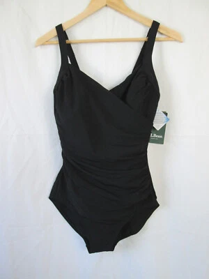 NUEVO LLBean 16 D Copa Negro Imitación Envolvente Top Adelgazante Una Pieza Tanque Traje de Baño UPF40+ Foto 1 de 4