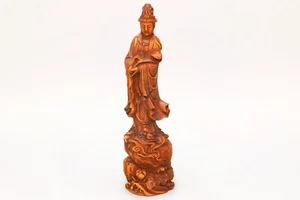 Japanische geschnitzte Holzfigur, stehender Bodhisattva Guanyin, buddhistische Kunst, Vintage - Bild 1 von 7