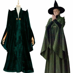 Minerva McGonagall Professor Cosplay Costume Green Robe Dress Suit