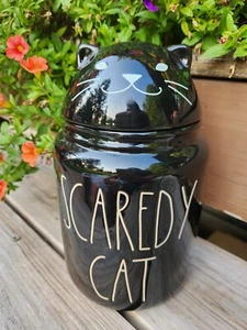 NUEVO Bote/Frasco de galletas Rae Dunn Halloween negro "SCAREDY CAT" 8,5" - Imagen 1 de 3