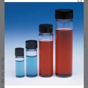 Frasco de vidrio transparente de borosilicato Fisherbrand de 20 ml con tapa fenólica negra - Imagen 1 de 3