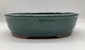 Green Glazed Oval Bonsai Pot 26x20x7cm - Picture 1 of 2