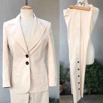 Traje Pantalón Vintage Diseñador Escada Caqui Tostado Algodón Talla 38 36 Foto 1 de 4