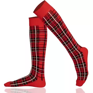 Mysocks Tartan Design Checked Knee High Socks Combed Cotton - Picture 1 of 33