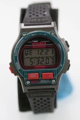 Timex Uhr Damen Grau Grün Schwarz Kunststoff 100m Licht Datum Alarm Chron Quarz - Bild 1 von 4