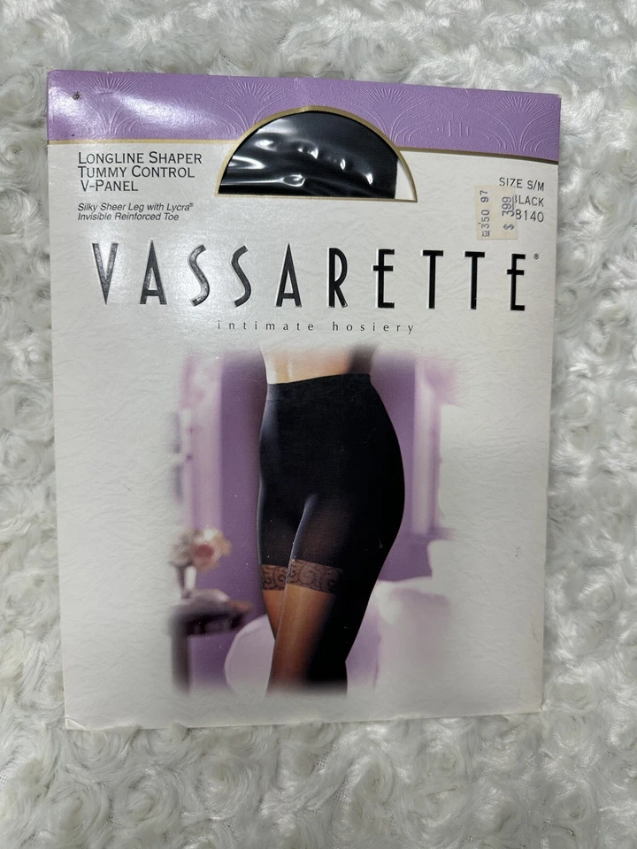Vassarette S Black Longline Shaper Stocking Panty Hose Tummy Control 8140 Vtg