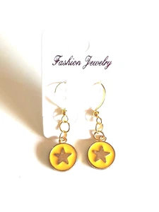 ⭐Cute Yellow Enamel Gold Star Gold Plated Earrings⭐ - Picture 1 of 8