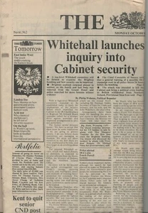 THE TIMES TUESDAY 15TH OCTOBER 1984 BRIGHTON BOMBING = RUSSIAN CRUISE MISSILES - Picture 1 of 2