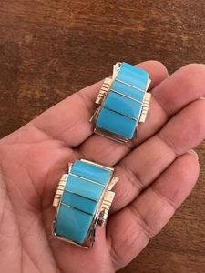 Native American Navajo Blue Turquoise Inlay  Watch Tips Large Wow Stunning # A - Picture 1 of 9