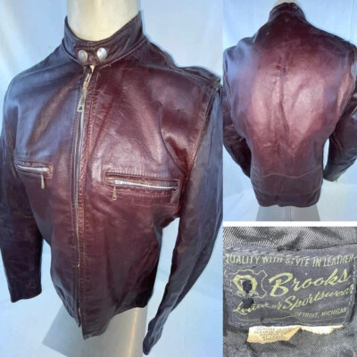 ВИНТАЖНЫЙ 70-Х МУЖСКОЙ M BROOKS RACER КАФЕ КОРИЧНЕВЫЙ МОТОЦИКЛИСТА КОЖАНАЯ КУРТКА - Изображение 1 из 4