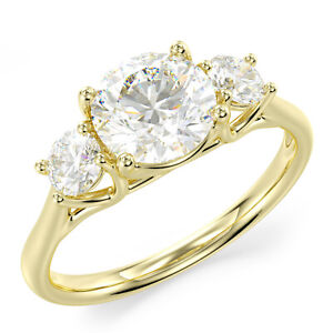 Solid 14K Solid Yellow Gold Round Cut 3 Three Stone Engagement Promise Ring