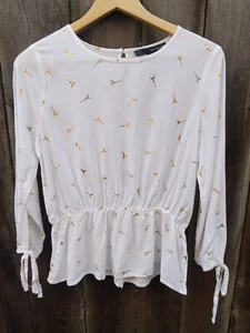 Neu Harve Benard Bluse U-Ausschnitt weiß & gold Eiffelturm Paris M - Bild 1 von 7