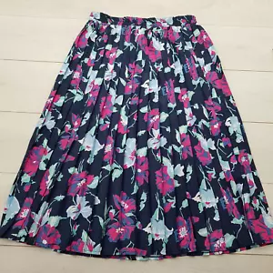 C&A A-Line Skirt Midi Size 18 Navy Floral Elastic Waist Pleated Summer Casual - Picture 1 of 6