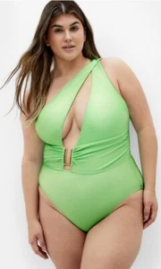 CITY CHIC ☆ FOX & ROYAL ☆ AMARA ☆ GREEN CUT OUT ONE PIECE Size 14 ☆ NWT - Afbeelding 1 van 5