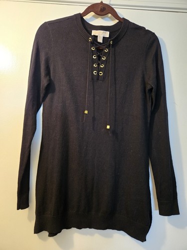 Top Michael Kors nero manica lunga con dettagli stringati e abbellimenti taglia Sma