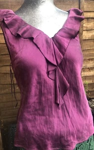 Resource Silk Magenta Dark Purple Pink Mulberry Silk Sleeveless Top UK Size 10 - Picture 1 of 8