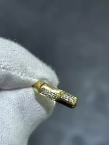 Set Pavimentazione Oro Giallo 14k Diamanti Naturali Vintage Design Pinky Anello Rettangolare - Foto 1 di 22