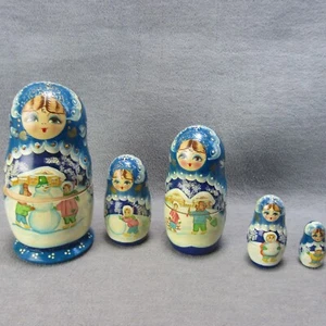 Russian Nesting Dolls Signed Winter Wonderland Hand Painted Nocag Made in Russia - Picture 1 of 9