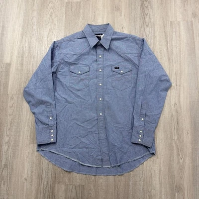 Vintage Wrangler Denim Pearl Snap Button Shirt Men's XL Blue Western Cowboy - Image 1 of 4