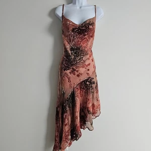 Y2K Bebe Dress Womens Large Pink Velvet Burnout Silk Asymmetrical Fairy Core 90s - Picture 1 of 11