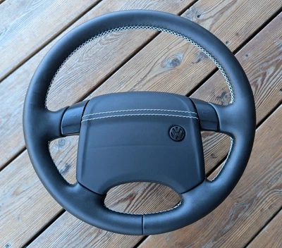NEU LEDERLENKRAD VW TRANSPORTER T4 MULTIVAN CARAVELLE W LEDER VORNE - Bild 1 von 4