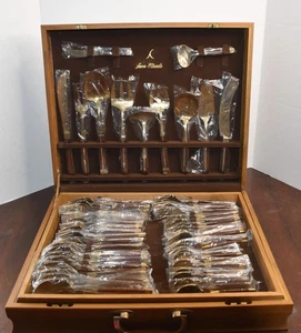 1960s VTG MCM 91 Pcs JEAN-CLAUDE Bronze/Brass & Rosewood Flatware Set NEVER USED - Picture 1 of 12