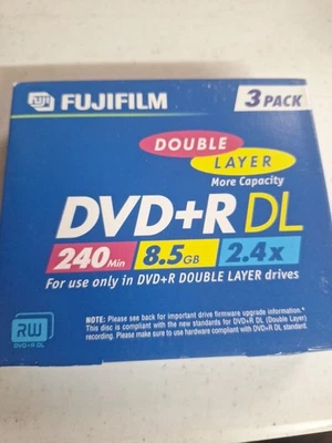 FUJIFILM 3 PACK DVD+R DL 240min 8.5GB 2.4x Recordable Double Layer Disc Sealed - Image 1 of 4