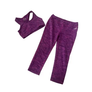 BCG Girls Purple Black Sports Bra & Leggings Athletic Set Youth Size Medium 8-10 - Picture 1 of 7