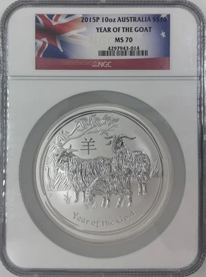 2015-P Australia 10 oz Silver Lunar Year of the Goat NGC MS-70 - Image 1 of 4