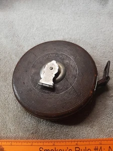 Lufkin Rule Co. Braun Leder 50 Fuß Band Saginaw Michigan Vintage Leinenband USA - Bild 1 von 6